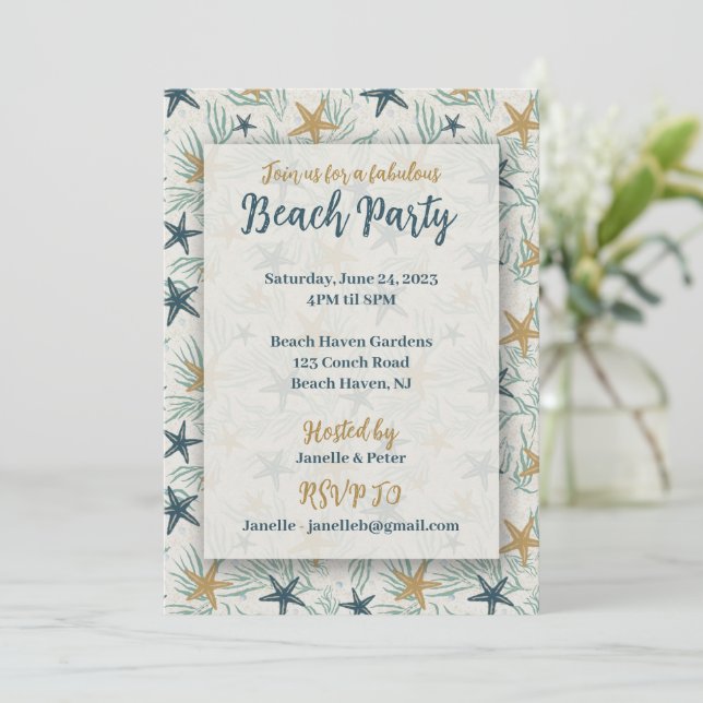 Invitación a la fiesta de verano en la playa (Anverso de pie)