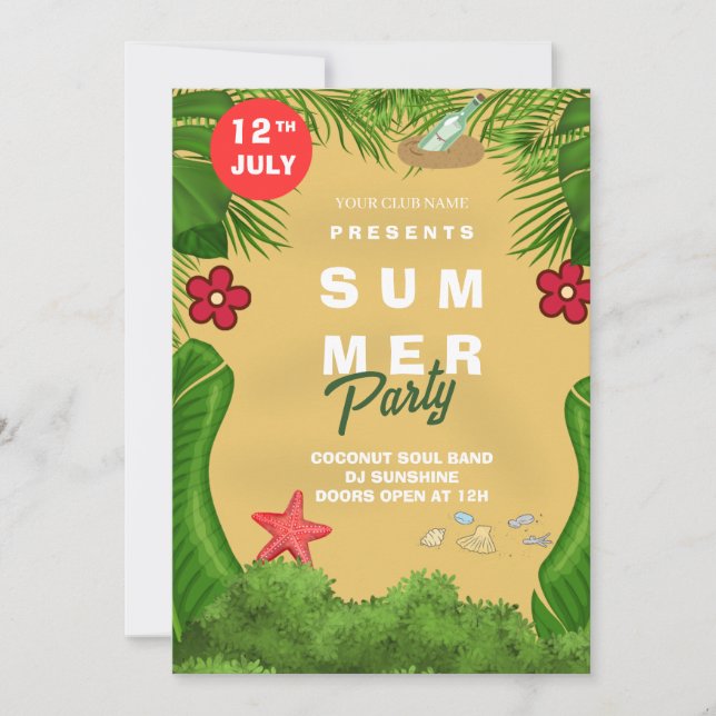 Invitación a la fiesta de verano en la playa (Anverso)
