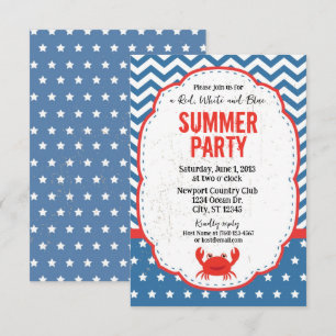 Invitación a la fiesta de verano en rojo, blanco y