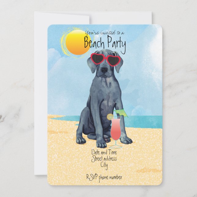 Invitación a la fiesta de verano Great Dane Beach (Anverso)