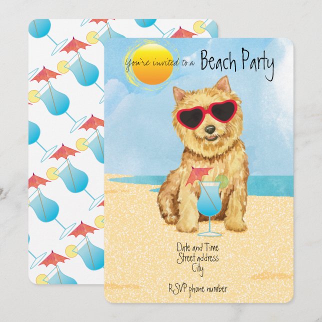 Invitación a la fiesta de verano Norwich Terrier B (Anverso / Reverso)