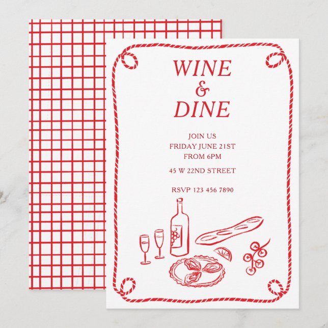 Invitación a la fiesta de verano Wine and Dine (Anverso / Reverso)