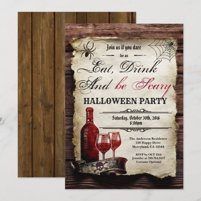 Invitación a la fiesta de vinos de Halloween (Anverso / Reverso)