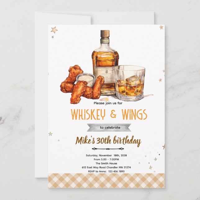 invitación a la fiesta de Whiskey y Alas (Anverso)