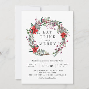Invitación a la fiesta de Wreath de Poinsettia de 