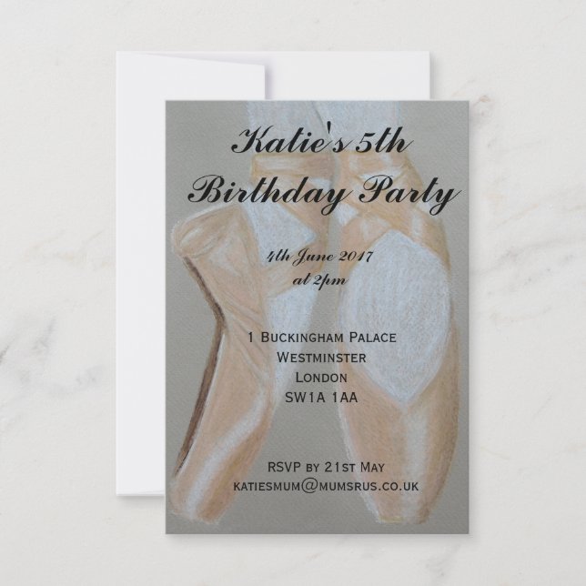 Invitación a la fiesta de zapatos de ballet Pointe (Anverso)