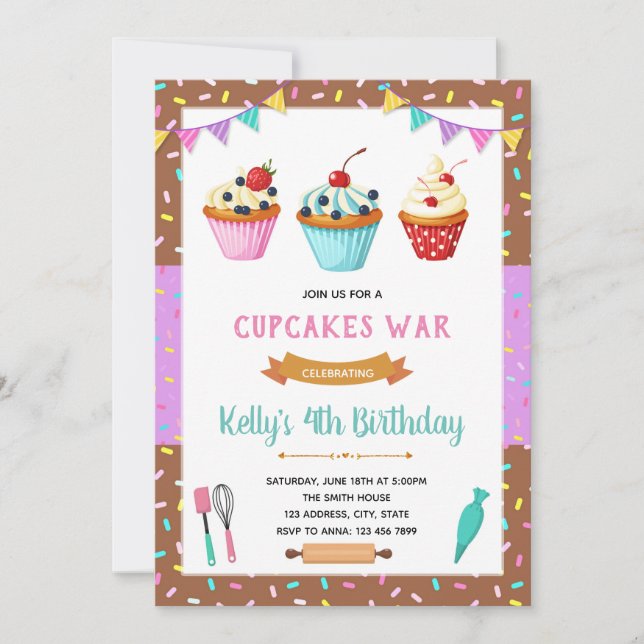 Invitación a la fiesta decoradora de pasteles (Anverso)