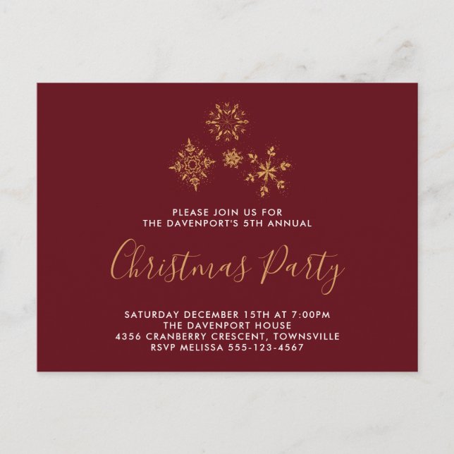 Invitación a la fiesta decorativa de los copos de  (Anverso)