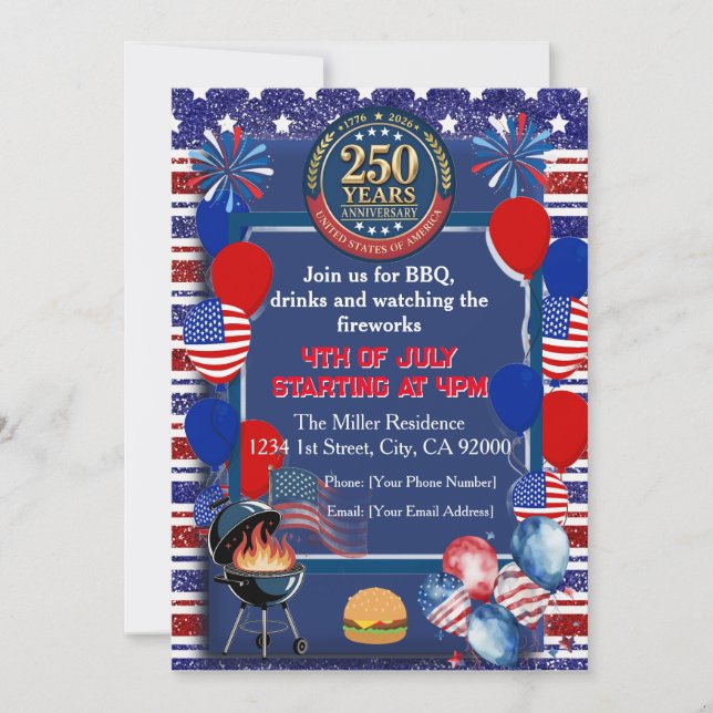 Invitación a la Fiesta del 250 Aniversario de Amér (Anverso)