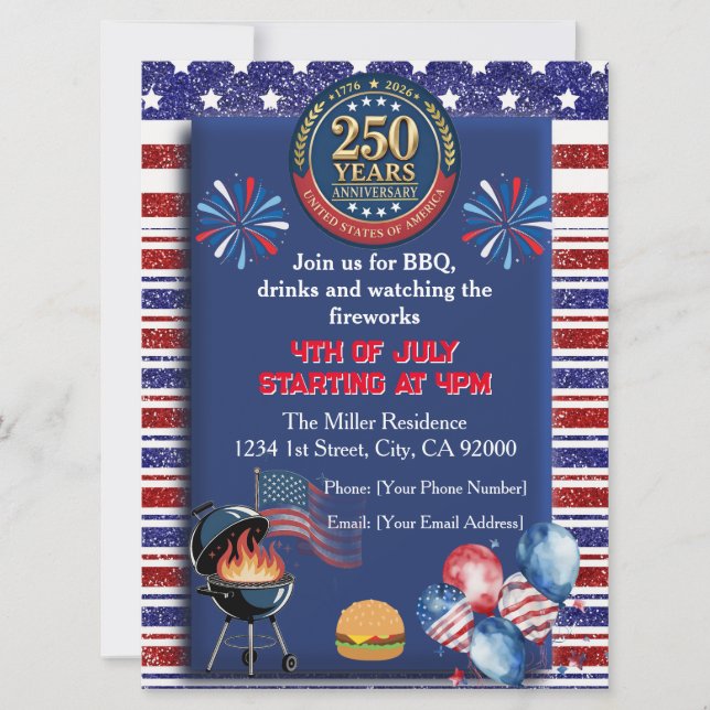 Invitación a la Fiesta del 250 Aniversario de Amér (Anverso)