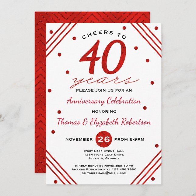 Invitación a la fiesta del 40° aniversario, Ruby (Anverso / Reverso)