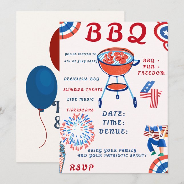 Invitación a la fiesta del 4 de julio – 250 cumple (Anverso / Reverso)