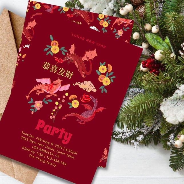 Invitación a la fiesta del año nuevo lunar en Chin (Chinese Lunar New Year Party Invitation)