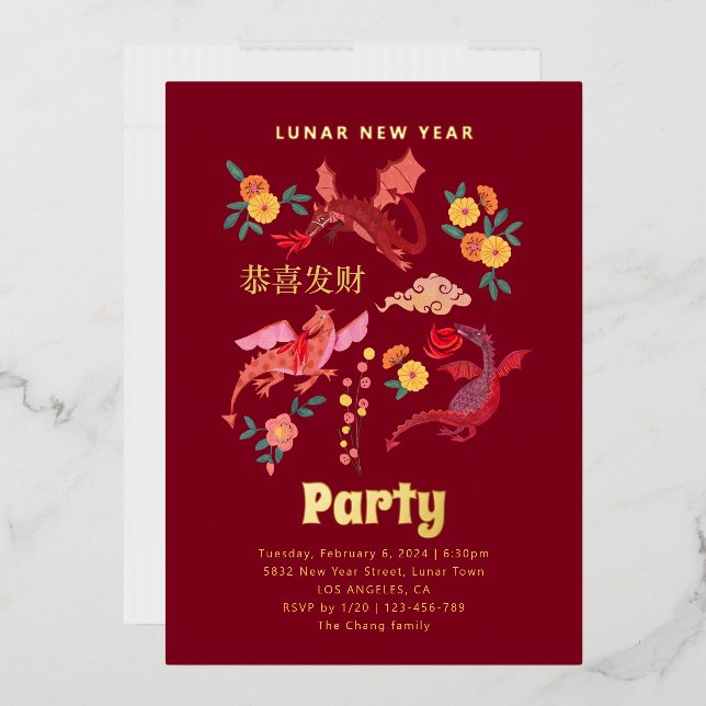 Invitación a la fiesta del Año Nuevo Lunar Rojo Ch (Sobre)