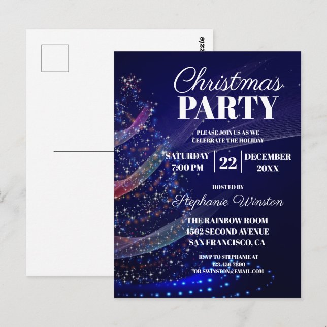 Invitación a la fiesta del árbol de Navidad azul m (Anverso / Reverso)
