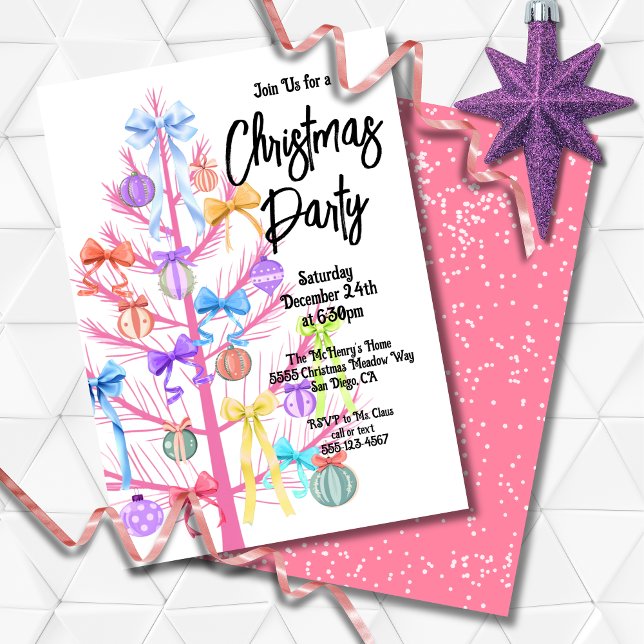 Invitación a la fiesta del árbol de Navidad rosado (Subido por el creador)