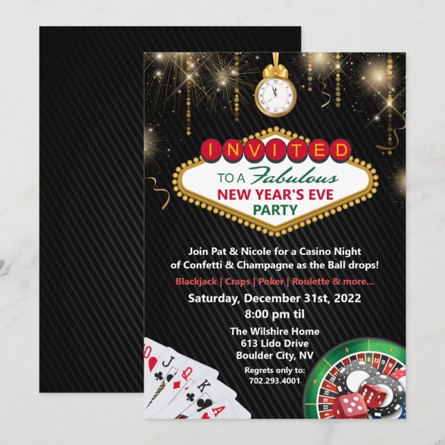 Invitación a la fiesta del Casino Vegas de Año Nue (Anverso / Reverso)