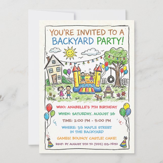 Invitación a la Fiesta del Castillo Inflable en el (Anverso)