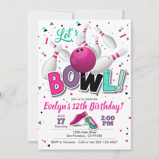 Invitación a la fiesta del Chica Bowling Party par (Anverso)