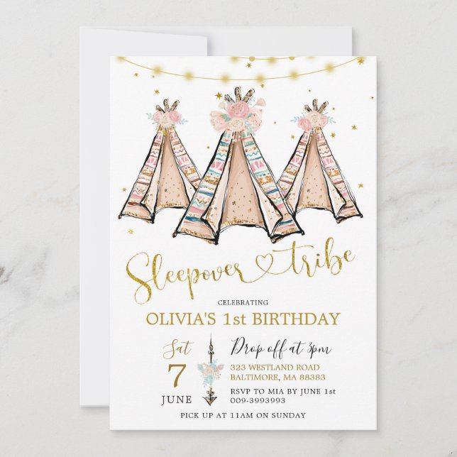 Invitación a la fiesta del Chica Floral Rosa Teepe (Anverso)