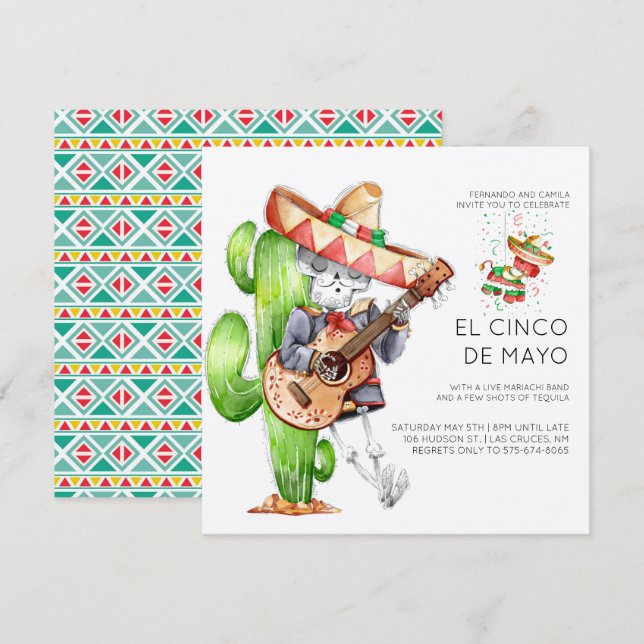 Invitación a la fiesta del Cinco de Mayo (Anverso / Reverso)