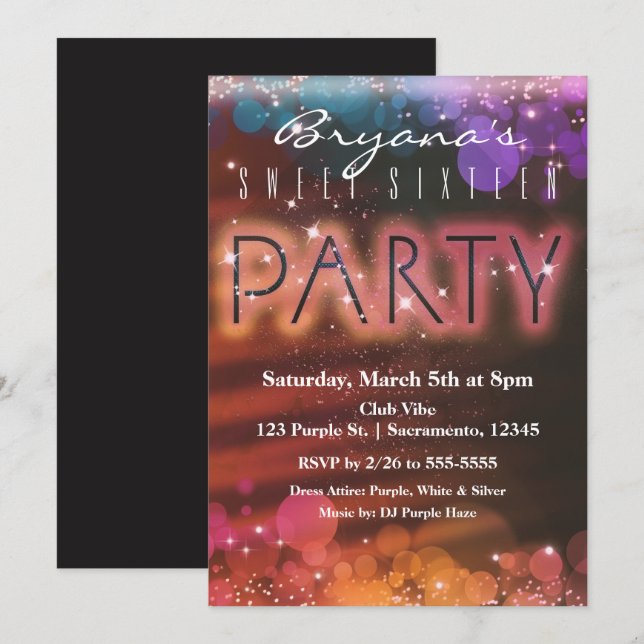 Invitación a la fiesta del Club de Baile Esparkle  (Anverso / Reverso)