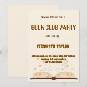 Invitación a la fiesta del club de lectura - Noche