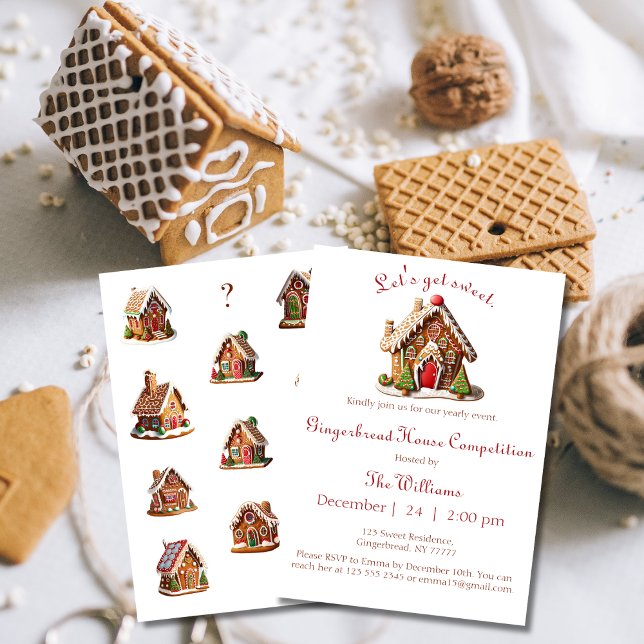 Invitación a la fiesta del Concurso de Gingerbread (Get your Gingerbread House Contest invitation now and invite your guests! Order yours now!)