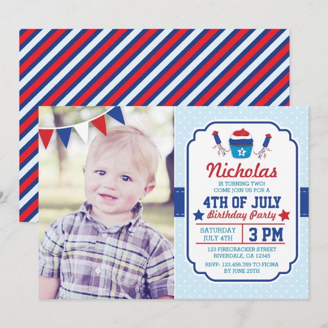 Invitación A La Fiesta Del Cumpleaños Del 4 De Jul (Anverso / Reverso)