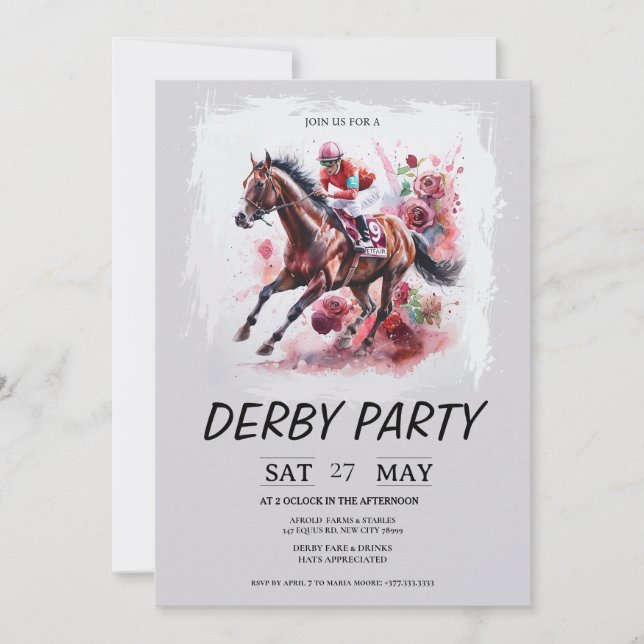Invitación a la fiesta del Derby de Kentucky Acuar (Anverso)
