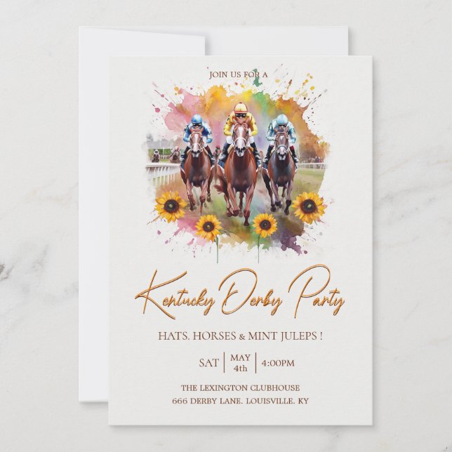 Invitación a la fiesta del Derby de Kentucky Acuar (Anverso)