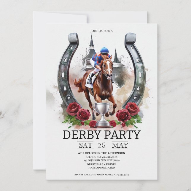 Invitación a la fiesta del Derby de Kentucky Acuar (Anverso)