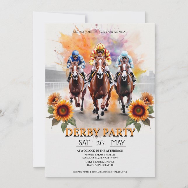 Invitación a la fiesta del Derby de Kentucky Acuar (Anverso)