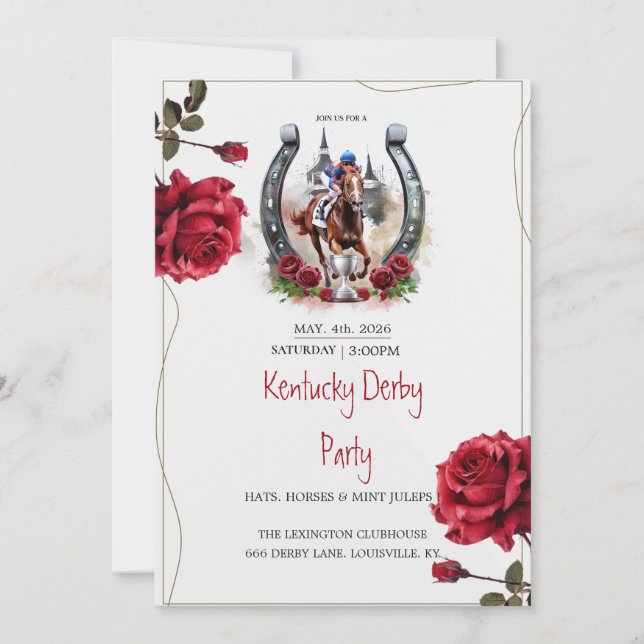 Invitación a la fiesta del Derby de Kentucky Rosas (Anverso)