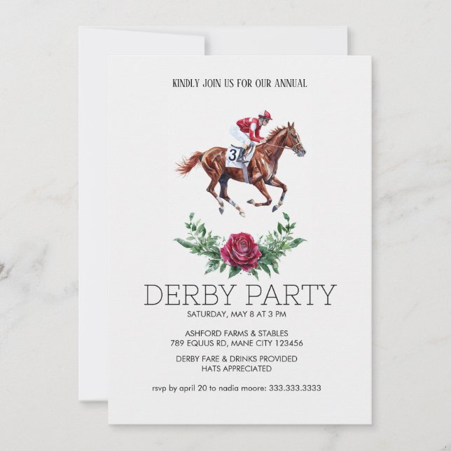 Invitación a la Fiesta del Derby | Flor elegante d (Anverso)