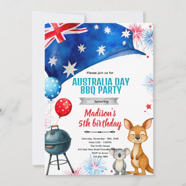 invitación a la fiesta del día de Australia (Anverso)