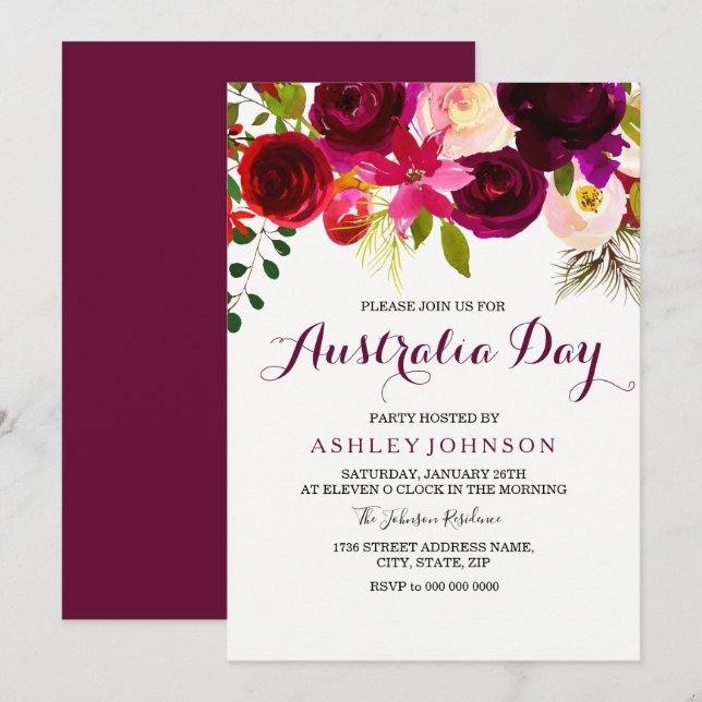 Invitación a la fiesta del Día de Australia con fl (Anverso / Reverso)