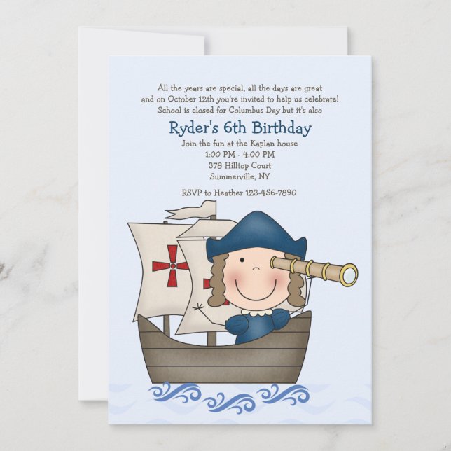 Invitación a la fiesta del Día de Colón (Anverso)