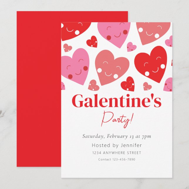 Invitación a la fiesta del Día de Galentine (Anverso / Reverso)