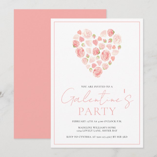 Invitación a la fiesta del Día de Galentine (Anverso / Reverso)