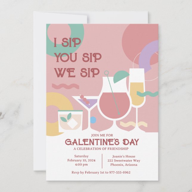Invitación a la fiesta del Día de Galentine Modern (Anverso)