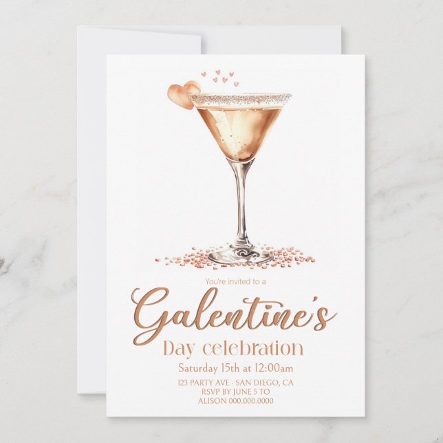 Invitación a la fiesta del Día de Galentine's (Anverso)