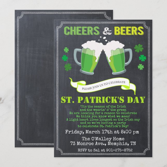 Invitación a la fiesta del Día de San Patricio (Anverso / Reverso)