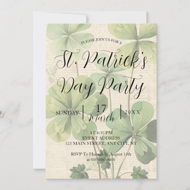 Invitación a la fiesta del Día de San Patricio (Anverso)