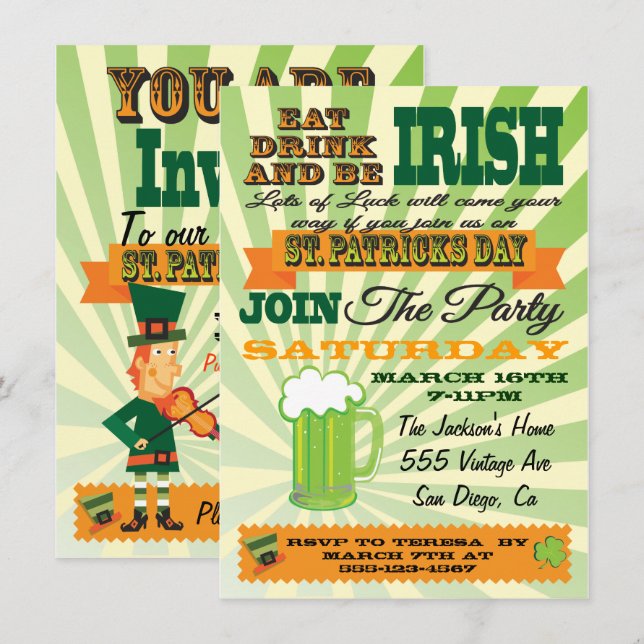 Invitación a la fiesta del Día de San Patricio est (Anverso / Reverso)