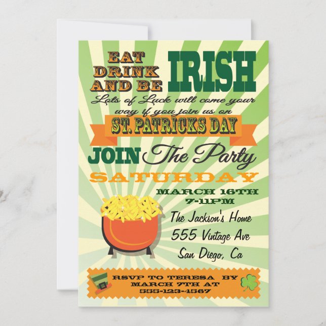 Invitación a la fiesta del Día de San Patricio est (Anverso)