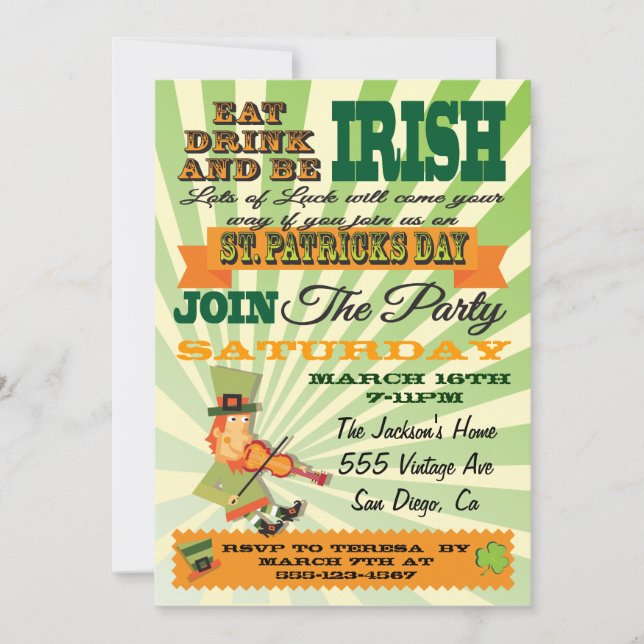 Invitación a la fiesta del Día de San Patricio est (Anverso)