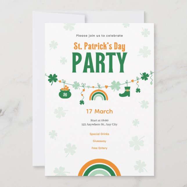 Invitación a la Fiesta del Día de San Patricio Ver (Anverso)