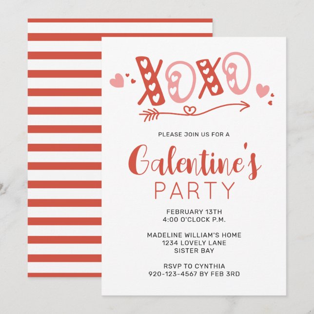 Invitación a la fiesta del Día de XOXO Galentine (Anverso / Reverso)