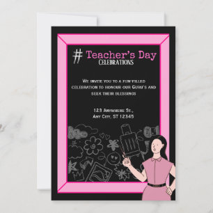 Invitación a la fiesta del Día del Maestro rosa y